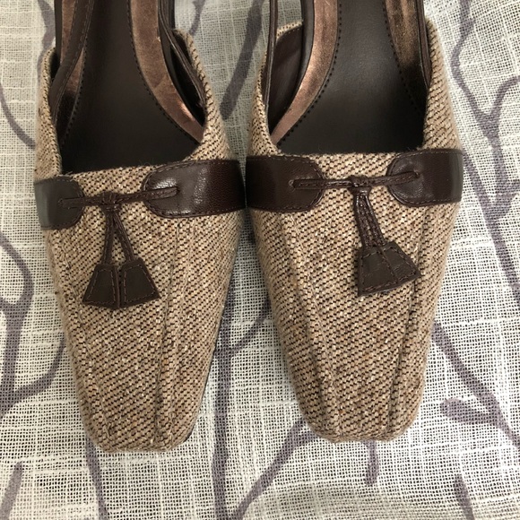 Villager by Liz Claiborne Shoes Brown Tweed Leather Sling Backs Sz 6 1/2M - Picture 3 of 7